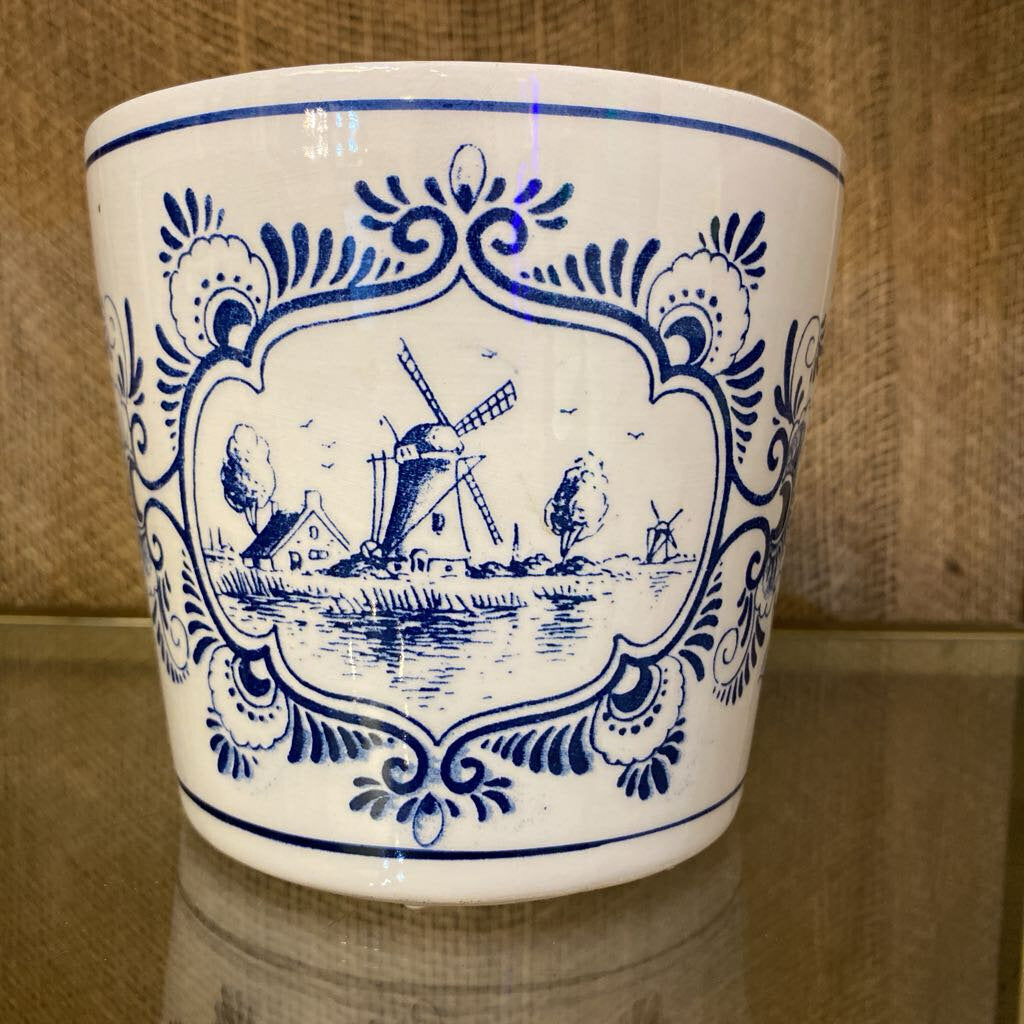 Vintage Delft Blue Dutch Pottery Planter 4.5" x 5"