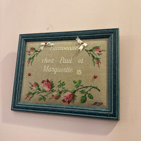 French welcome embroidered and cross stitched piece, from Provence