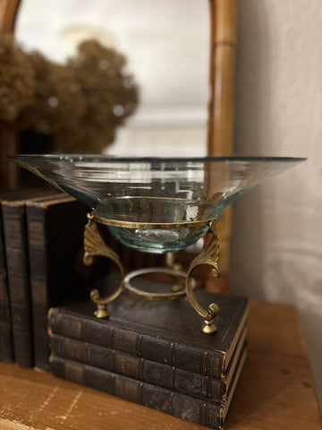 Brass Footed Stand w/ Glass Bowl