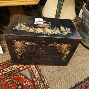 Black handpainted floral document box