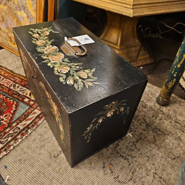 Black handpainted floral document box