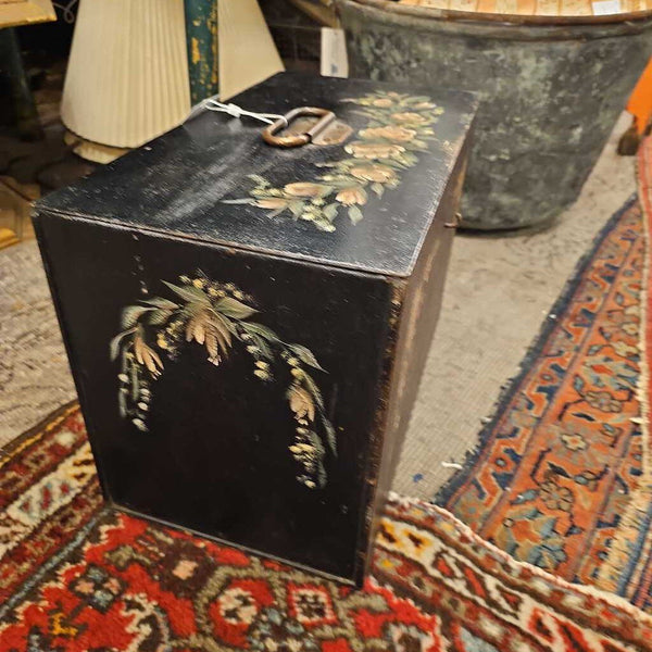 Black handpainted floral document box