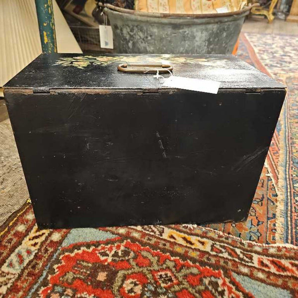 Black handpainted floral document box