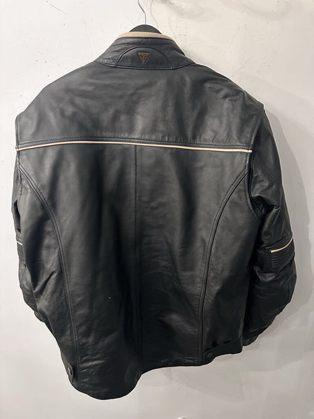 Mens TRIUMPH Motorcycle Black Leather Monmouth Jacket Sz: XL (Fits Lg As Well) FIRM