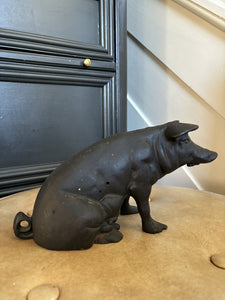 Vintage Cast Iron Piggy Bank 8in