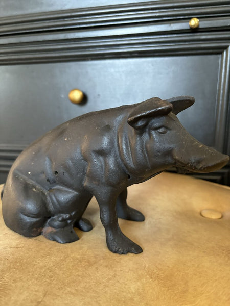 Vintage Cast Iron Piggy Bank 8in