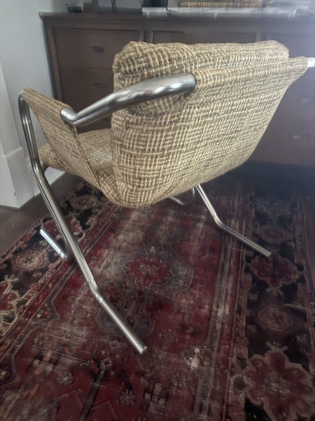 Chrome and Tweed Chair 26"x 24" x 26.5"deep W1690 Pick Up Only