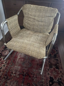 Chrome and Tweed Chair 26"x 24" x 26.5"deep W1690 Pick Up Only