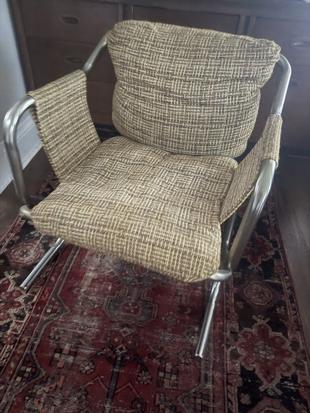 Chrome and Tweed Chair 26"x 24" x 26.5"deep W1690 Pick Up Only