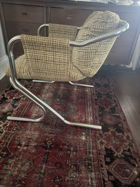 Chrome and Tweed Chair 26"x 24" x 26.5"deep W1690 Pick Up Only