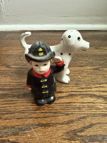 Firefighter and Dalmatian Salt Pepper Shakers W1692