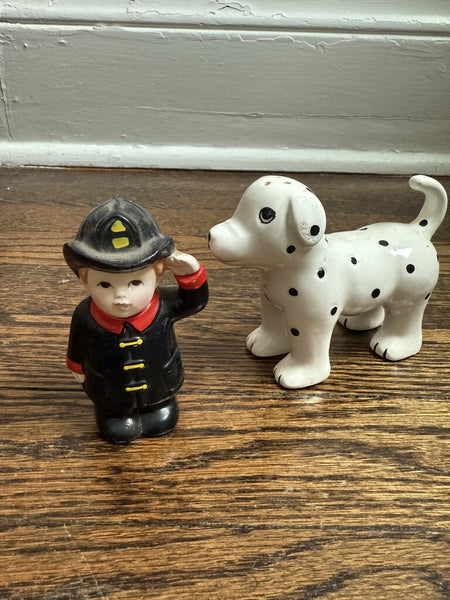 Firefighter and Dalmatian Salt Pepper Shakers W1692