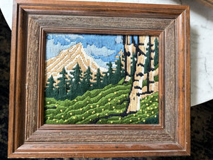 "Timberline" Mountain Needlepoint 14.5" x 12.5" Framed W1695