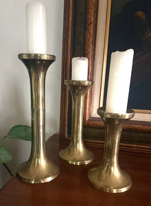 Set of 3 Brass Candlesticks 9" 7.5" 5.5" W1698