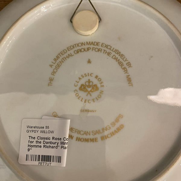 The Classic Rose Collection Made for the Danbury Mint "The Bon Homme Richard" Plate w/ Hanger 9"