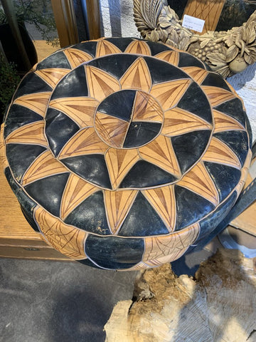 Vintage Leather Star Embossed Footstool~ 20" w x 12" t