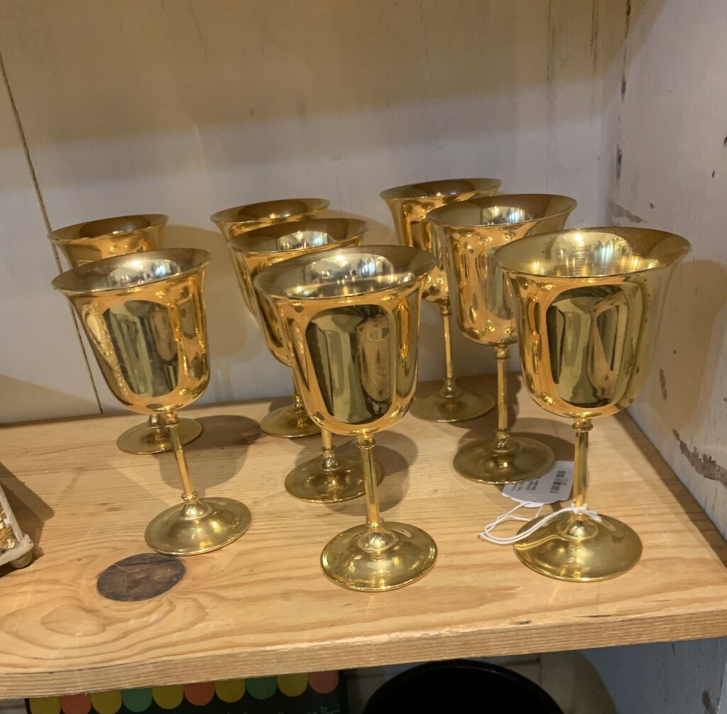 Vintage Gold Brass Plated Wine Glasses~ Set of 8