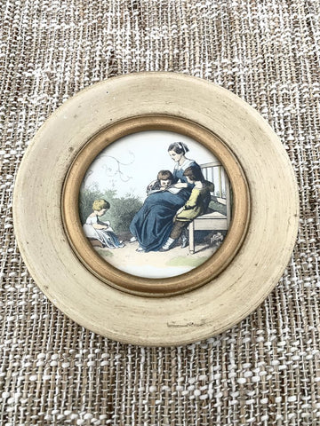 Vintage 6" Diameter Art w/ Gilt/Wood Frame (PAIR)