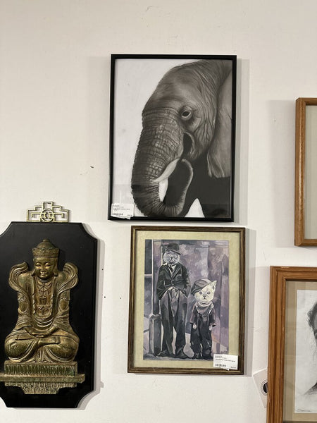 Artist signed, elephant, pencil, framed in store pick up only