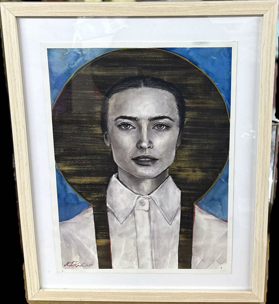 Artist signed women portrait framed in store pick up only