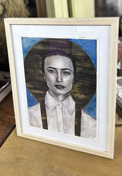 Artist signed women portrait framed in store pick up only