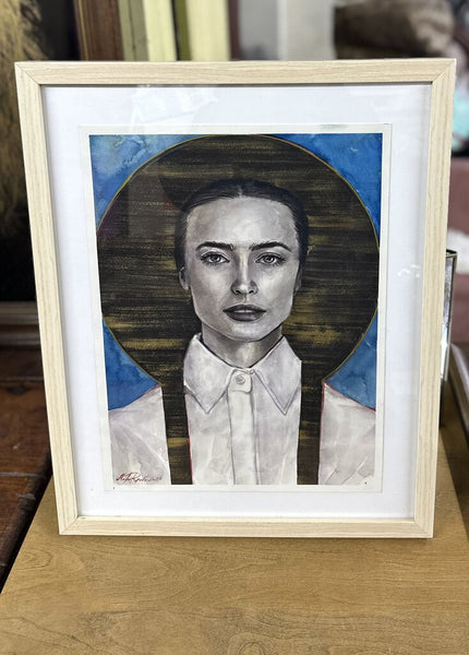 Artist signed women portrait framed in store pick up only