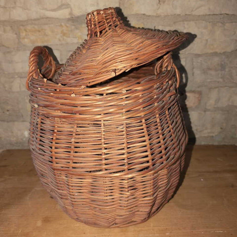 Authentic Antique. French Demi John Basket w/original straw packing