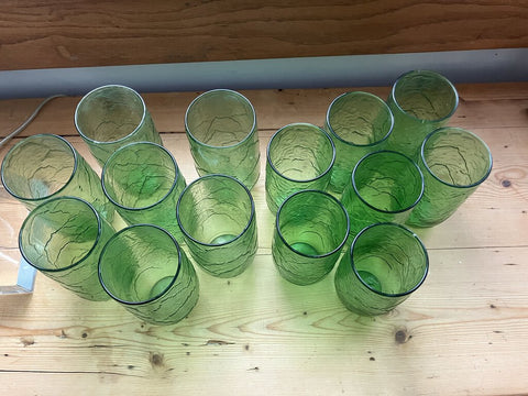 Vintage Anchor Hocking Sherwood Spearmint Green Glasses Leaves Set of 14