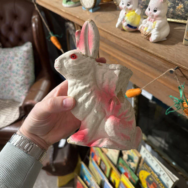 Vintage pink paper mache bunny