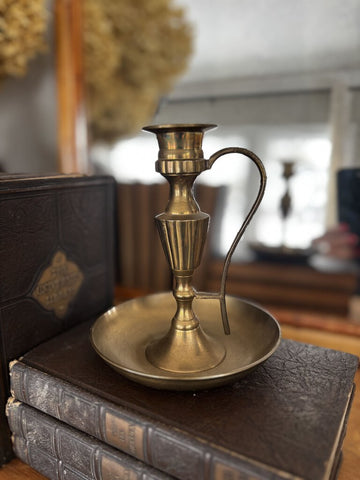 Vintage MCM Brass Candlestick Holder w/Drip Tray 6H