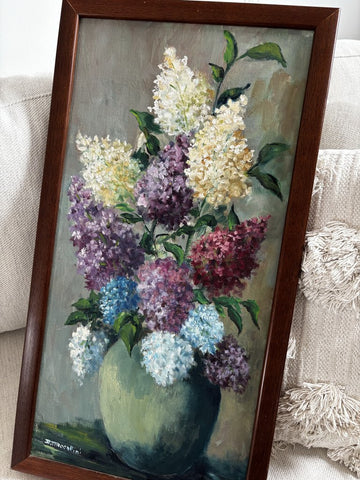 Vintage Framed Lilac Painting Signed 26H x 14W