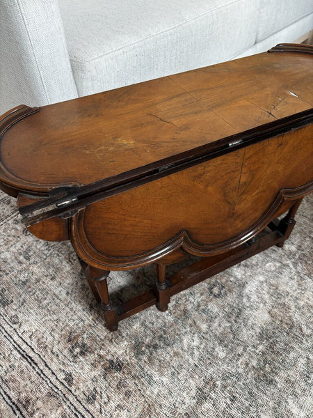 Antique Scalloped Drop Leaf Side Table 27.5W x 10.25D x 19H