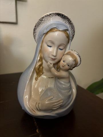 Vintage HandPainted Artmark Madonna & Child Planter 7x4in