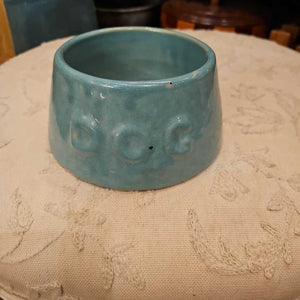 Nelson McCoy green stoneware dog bowl