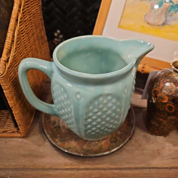 Turquoise basket weave green vintage pitcher