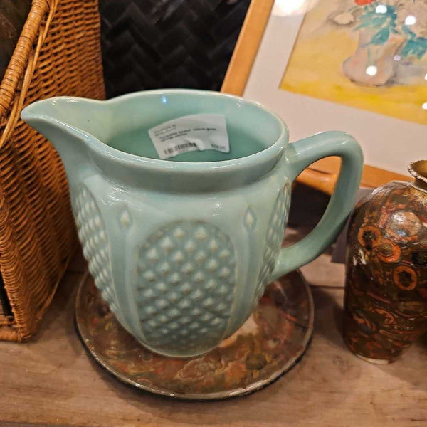 Turquoise basket weave green vintage pitcher