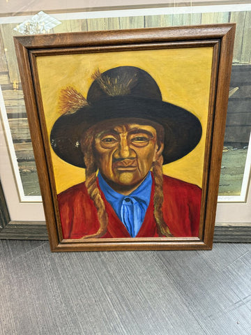 Vintage signed oil portrait of Native American man