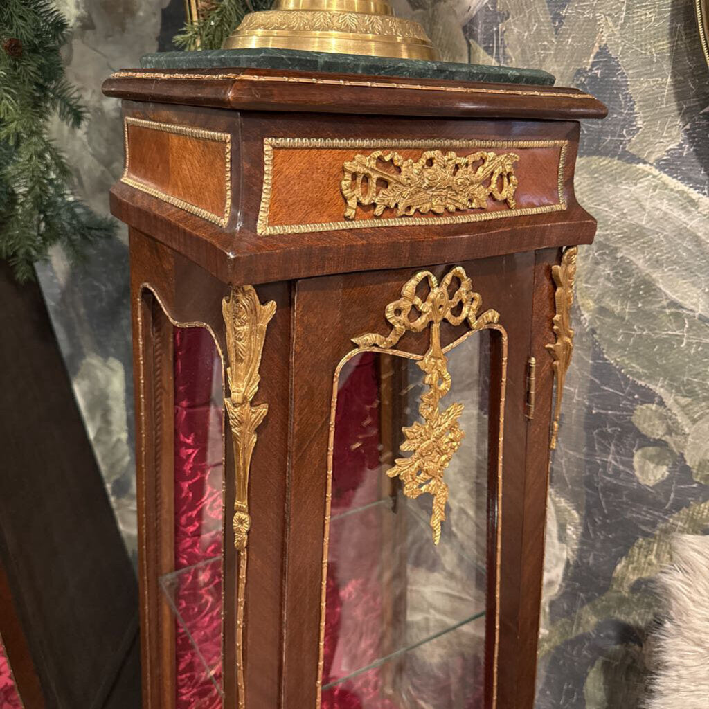 French Louis XV gilt metal, marble top vitrine w/ key (As Is)