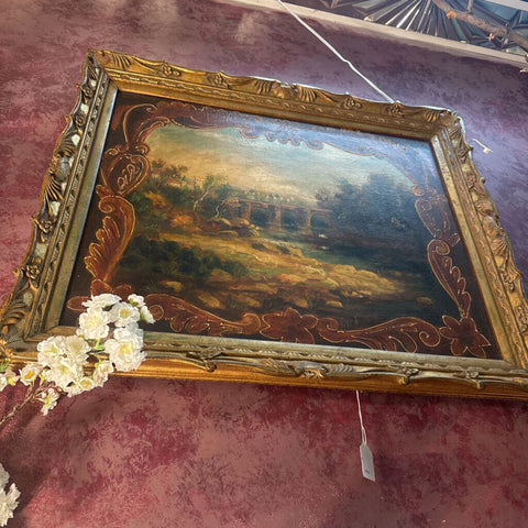 Antique bridge painting (restretched)