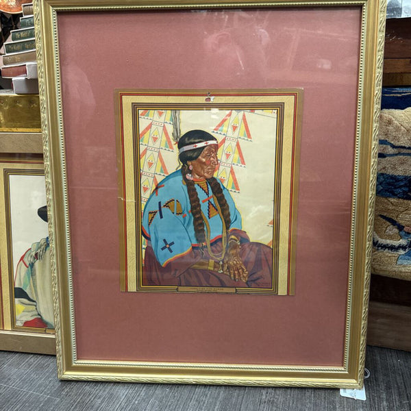 Vintage Native American calendar print in wood frame , various sizes
