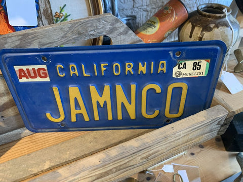 California 1985 License Plate~ "JAMNCO"~ 6" w x 12" l