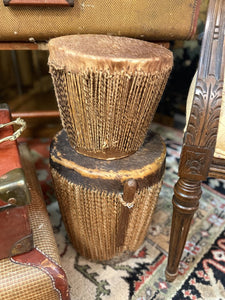 Pair of cowhide and sisal drums