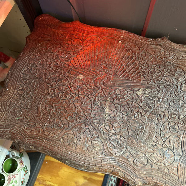 Vintage Indonesian Carved Peacock Sewing Table | Side Table, 19th Century circa 1930s-1940s, as found