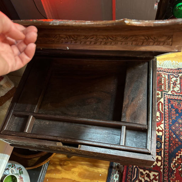 Vintage Indonesian Carved Peacock Sewing Table | Side Table, 19th Century circa 1930s-1940s, as found