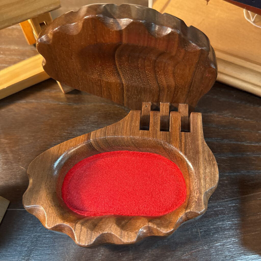 Carved wooden clamshell keepsake box