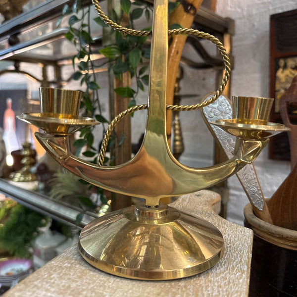 Brass anchor candle holder