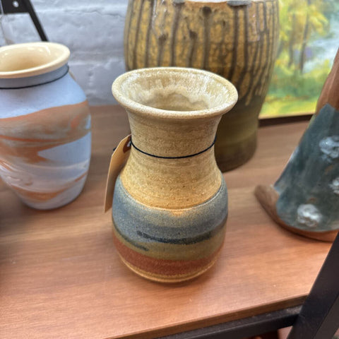 Moxie - Signed Studio Pottery Vase - Blue and Tan - 5"