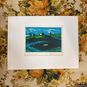 Green and Blue Serigraph on Paper "Wind and Water" Pencil Signed 12"x9" mat size 6"x4" image size W1757