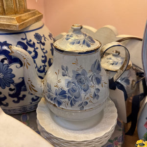 Blue French enamel tea pot