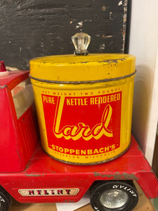 Jens Fresh Vintage ~ Vintage lard tin with glass knob .